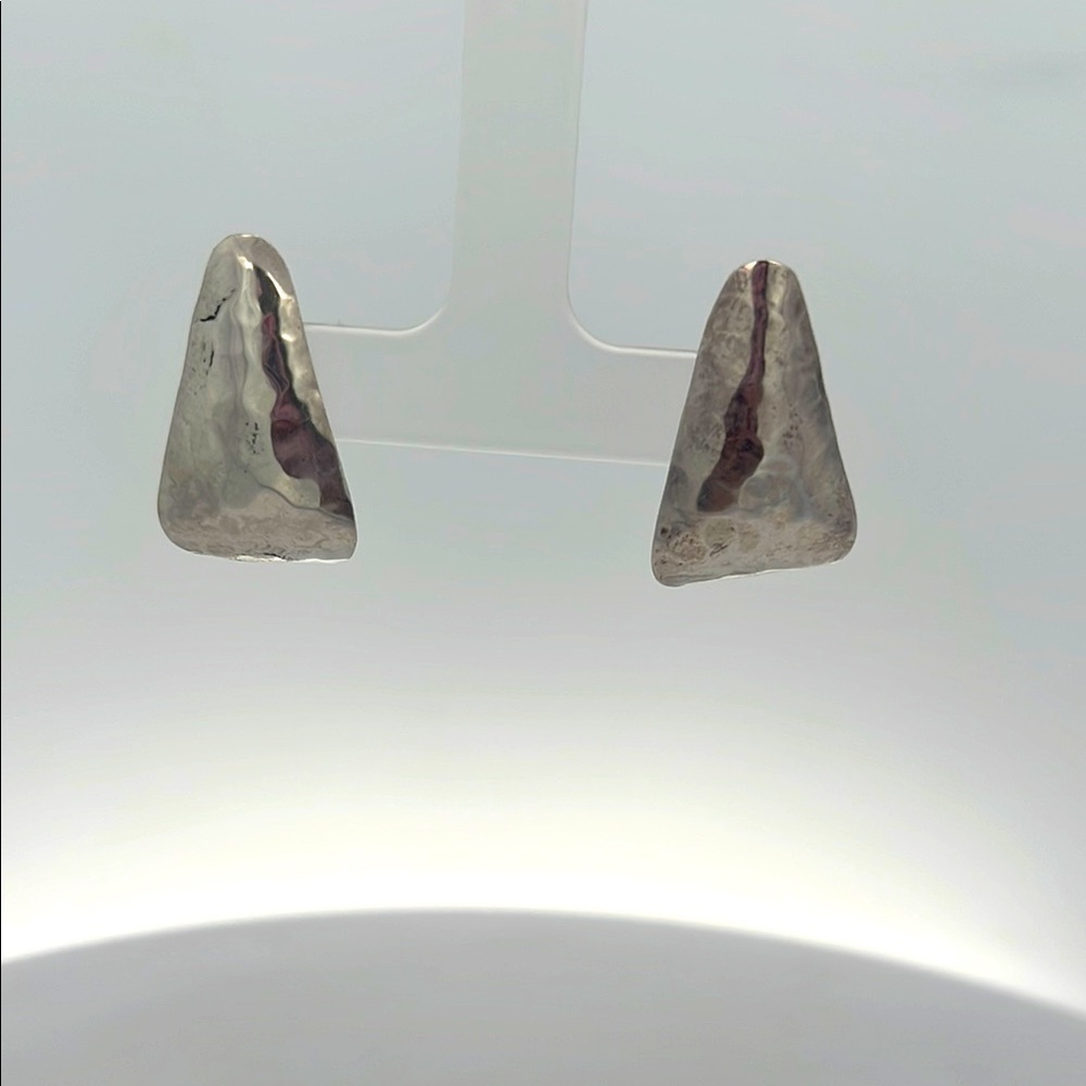 Sterling Silver Hammered Triangle Fashion Earrings